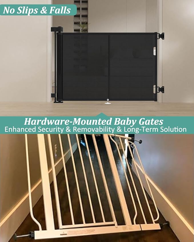 Miumoon 50 inch Retractable Baby Gates 34 inch Tall, Retractable Gate with Reinforced Strip Design to Prevent Crawling Through, Retractable Dog Gate for Stairs, Doorways, Hallways