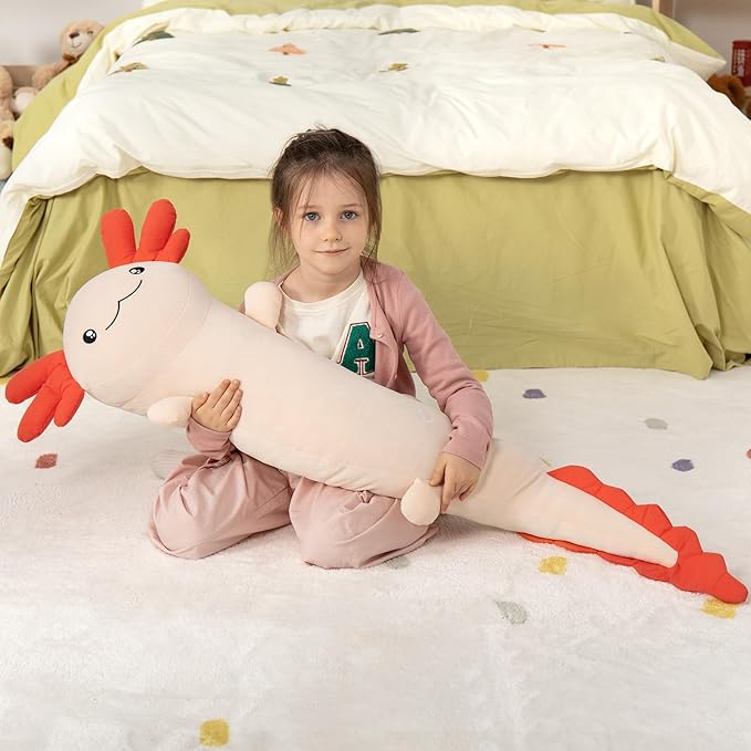 MaoGoLan Giant Axolotl Plush Toy Stuffed Animal, Huge Axolotl Body Pillow for Kids Girl Boy, Big Salamander Plush Glow in The Dark, Birthday Valentine Christmas Party Gifts Pink