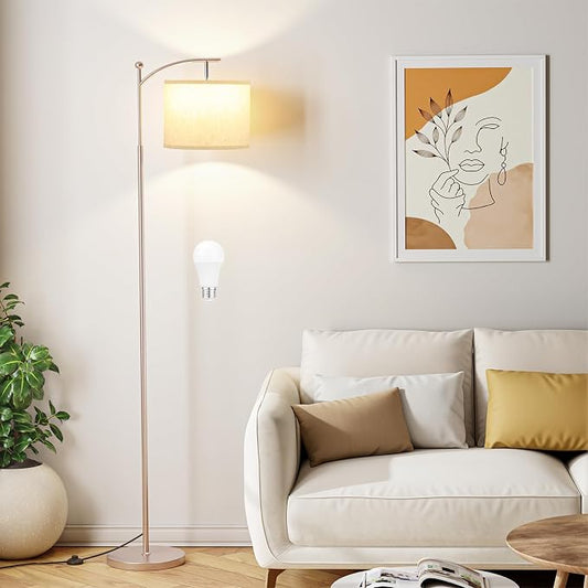 Ambimall 60" Floor Lamp for Living Room with 3 Color Temperatures, Adjustable Beige Shade with Light Gold Pole, Tall Lamp for Bedroom Office Classroom Dorm Room, 9W Bulb Included