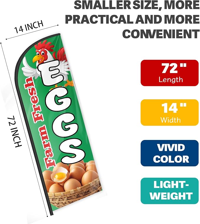 Fresh Eggs Feather Flag for Storefronts Fairs,6 FT (Flagpole Not Included) | Business Advertising Flag
