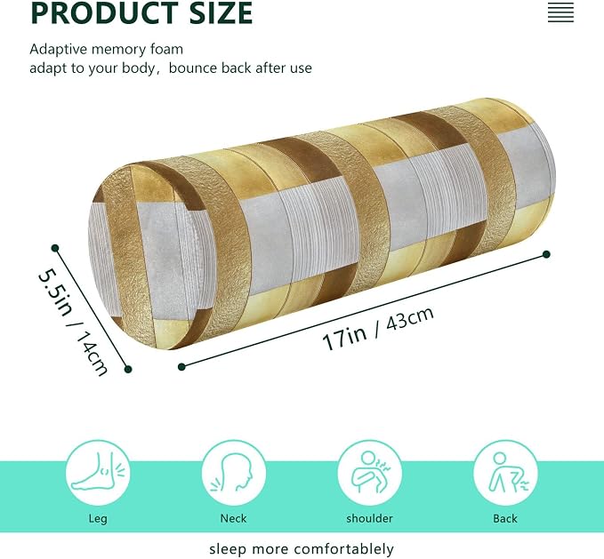 Outdoor Bolster Pillow Neck Roll Pillow Round Pillow for Back Cylinder Throw Pillows Cylinder Pillow Covers with Zipper Gold Stripe