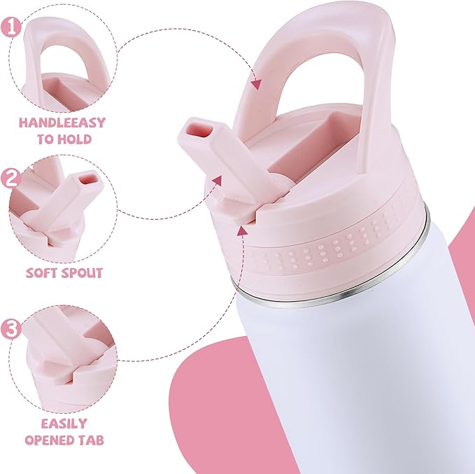 Kids Water Bottle,14oz Stainless Steel Insulated Water Tumbler Leak-Proof,School Water Mug,Small and Portable,Suitable for Boys and Girls to Use(White)