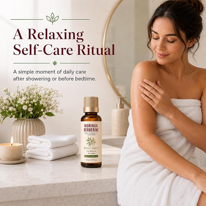 Moringa Berberine Essential Oil, Daily Support Essential Oil for Women, Body Massage Oil for Belly Waist Thighs Arms, 30 mL (1Pcs)