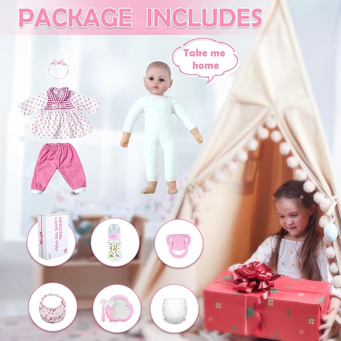 WOOROY Baby Doll, 18 inch Cute Realistic Baby Dolls Large Soft Body Baby Doll, Real Life Baby Dolls with Accessories for 3+ Year Old Girls Gifts, Pretend Play, Collection
