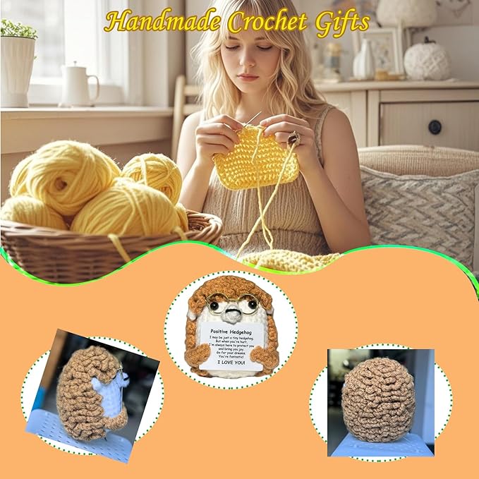Crochet Easter Basket Stuffers Positive Hedgehog, Crochet for Friend Mom Grandma Dad Grandpa Daughter Son Mini Gifts, Emotional Coworker Sister Brother Support Small Birthday Gifts