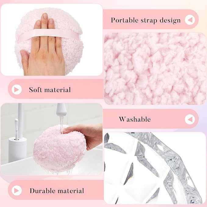 Tioncy 2 Pcs Extra Large Dusting Powder Puff and Container for Women-6'' Glass Crystal Dusting Powder Container with Body Soft Washable Reusable Velour Face(Clear,Diamond)