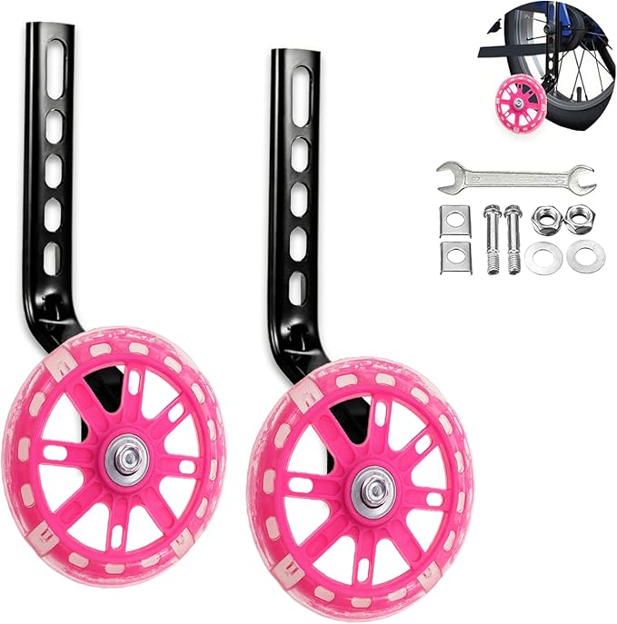 Training Wheels for Kids, Heavy Duty Bicycle Stabiliser Flash Mute Wheel Mounted Kit compatible for bikes 12 14 16 18 20 Inch - 1 Pair