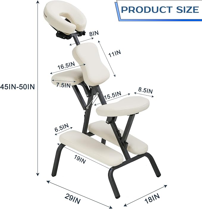 Portable Massage Chair for Tattoo and Spa Foldable Massage Therapy Chair with Adjustable Face Cradle High-Density Cushion Lightweight Design with Carrying Bag Ideal for Salon Use (Cream)