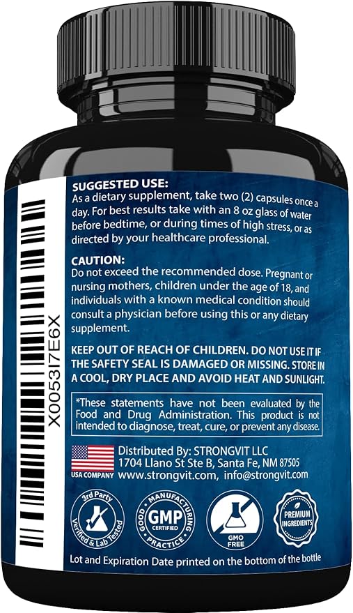 StrongVit Cortisol Supplements for Women and Men with Magnesium, Ashwagandha & L-Theanine. High Cortisol Reducer, Manager, Detox, Lower and Control. Sleep Support & Stress Relief, USA (180 Capsules)