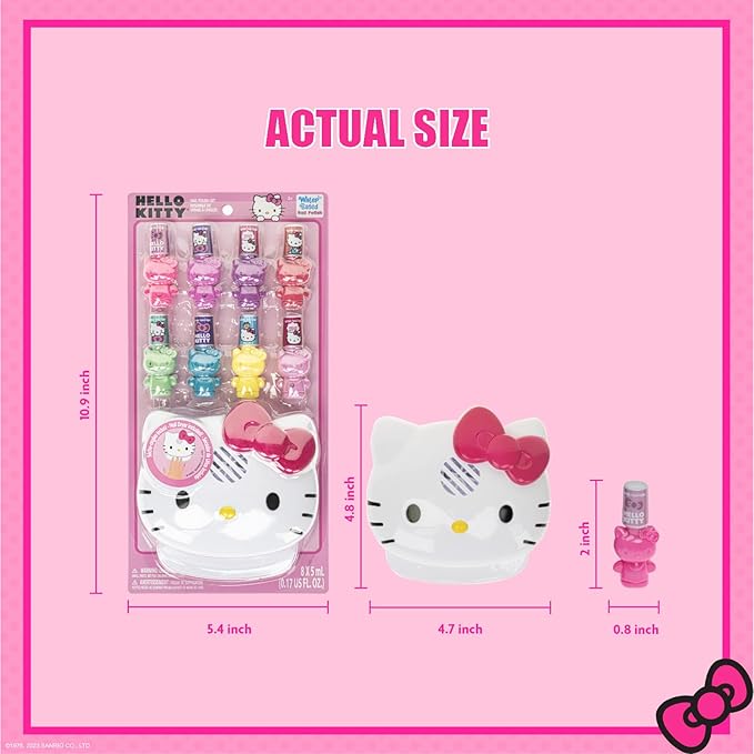 Hello Kitty 8 Pack Non-Toxic Peel-Off Shimmer and Opaque, Water-Based Safe Nail Polish Set with Nail Dryer for Kids, AA Batteries Not Included, Ages 3 and Up by Townley Girl