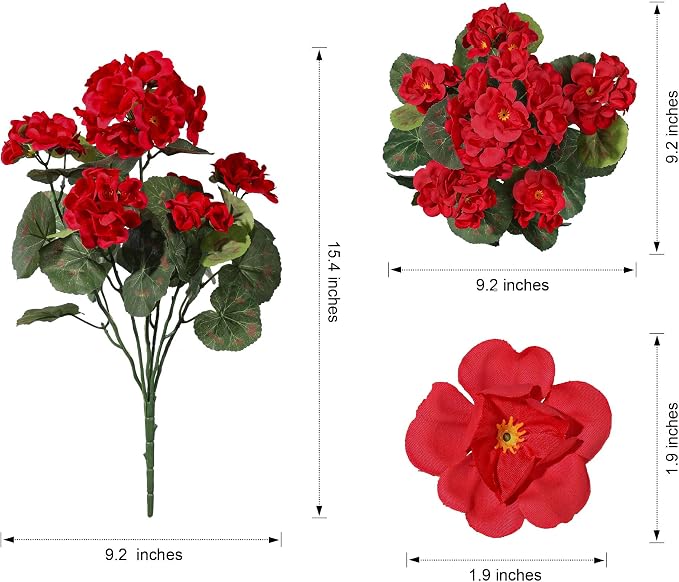 Artificial Geraniums Fake Flowers for Outdoors Decoration, 6 Bundles Silk Geraniums Flower UV Resistant Look Real Faux Plants for Front Door Garden Porch Planter Patio Balcony Yard Indoor Home, Mix