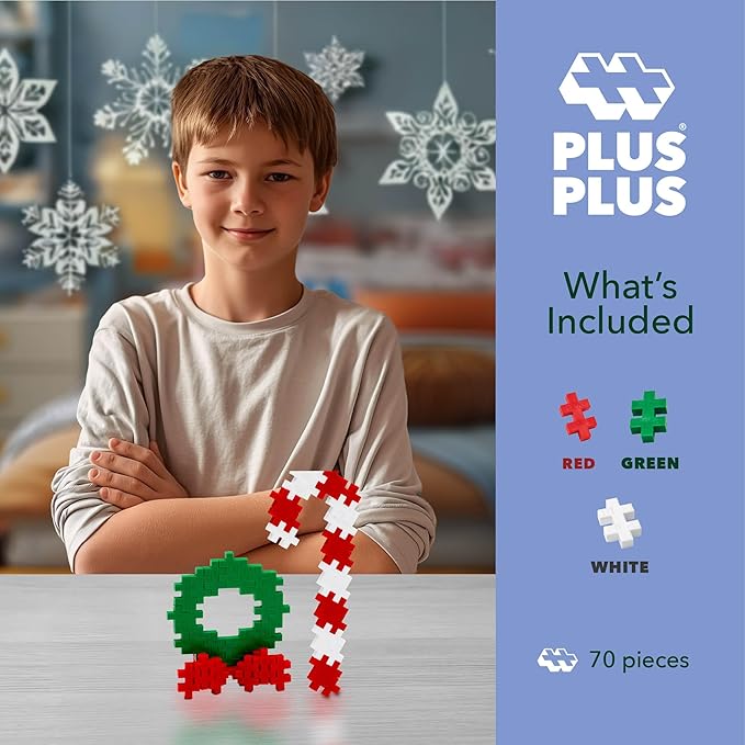 PLUS PLUS 3D Puzzle Building Block Set, 70 Mini Interlocking Pieces, Fun Holiday Activities for Kids - Holiday Mix Mini Maker Tube