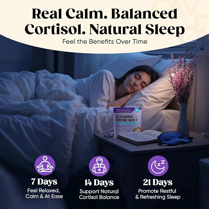 Venture Pal Calm Drink Mix, 12-in-1 Cortisol Reducer and Sleep Aid with Magnesium Glycinate, Ashwagandha, L-Theanine,Vitamin D, Calm Magnesium Powder for Relax & Focus, No Sugar, Non GMO