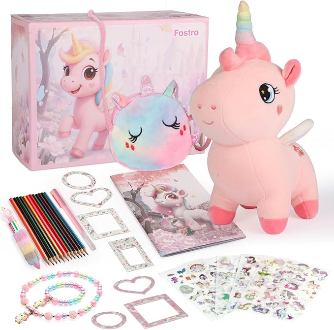 Unicorn Magic Gift Set for Girls Age 3-8 | 10-in-1 Arts and Crafts Kit with Plush Toy, Stickers & Drawing Supplies | Creative Screen-Free Play | Gift Ready (Sets)