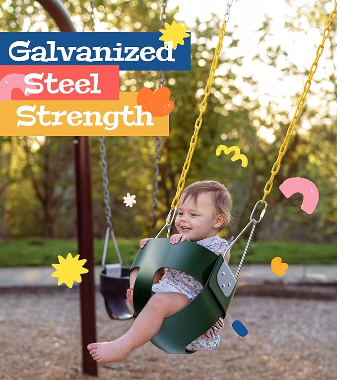 little dove High Back Full Bucket,Toddler Swing with Coated Chains & Triangle Dip Pinch Protection for Safety,Baby Swing Outdoor with Locking Buckles,Toddler Bucket Swing for Backyard,Playground,Green