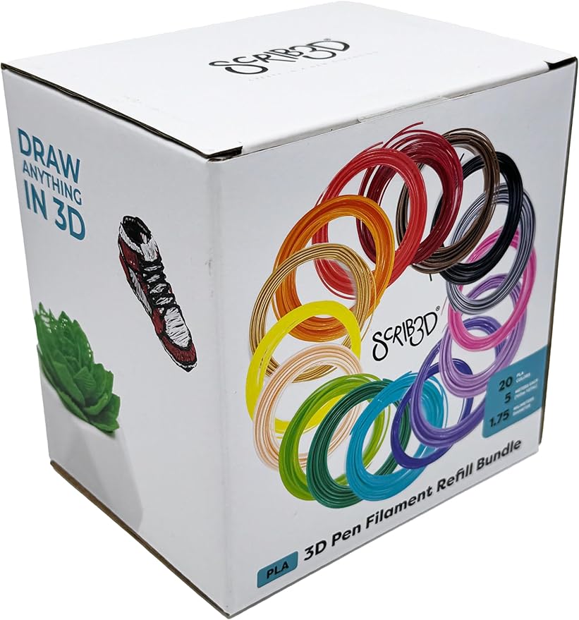 SCRIB3D Pen Filament Refills, 20 Colors, 320 Feet, 1.75mm PLA, Works with SCRIB3D, PIKA3D, MYNT3D and Most Other 3D Printing Pens
