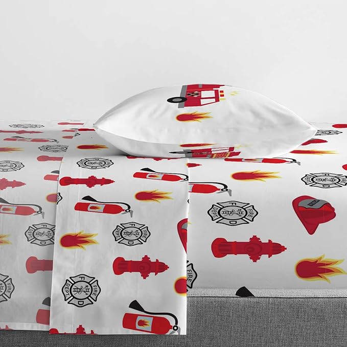 Jay Franco Trend Collector Go Fire Truck Go 4 Piece Toddler Bed Set - Includes Comforter & Sheet Set - Super Soft Fade Resistant Microfiber Bedding
