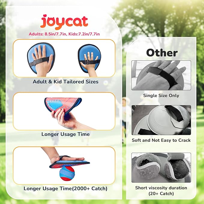 JoyCat Toss and Catch Ball Game Set,Toddler Baseball Training Glove,Beach Toys Yard Games,Kids Outdoor Games for Adults and Family (2 Kids 2 Adult Paddles 4 Balls)