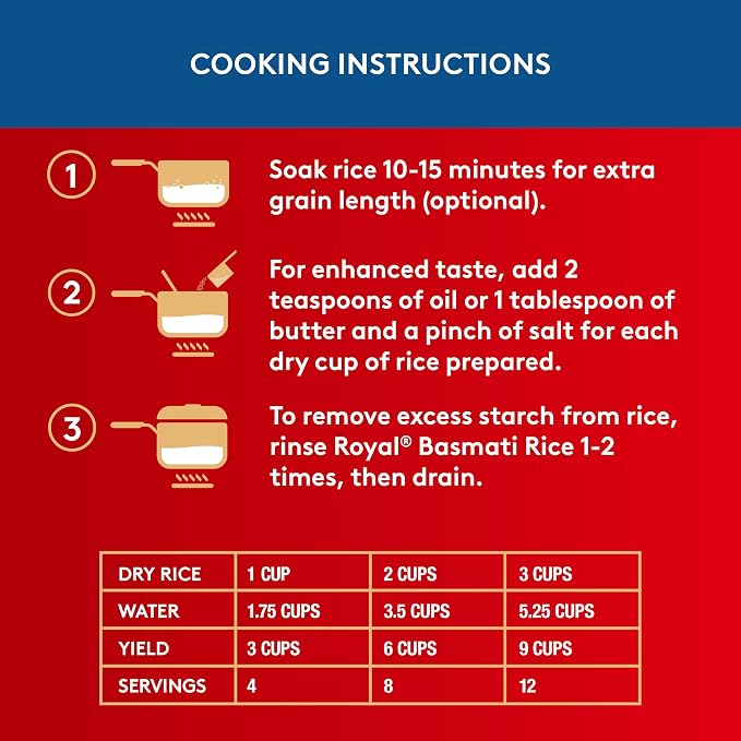 Royal Basmati Rice - Authentic Long Grain White Basmati Rice - 15 lb Bag | Perfect for Biryanis, Pilafs & Curries - Cook in Microwave or on Stove Top
