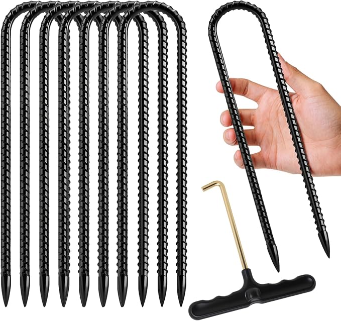 Joyhalo Ground Stakes 11.8 Inch 8 PCS Rebar Stakes U Hook, Heavy Duty Metal Trampolines Wind Stakes, Galvanized Steel Ground Anchors for Tents, Swing Set, Fences, Outdoor Decorations and More