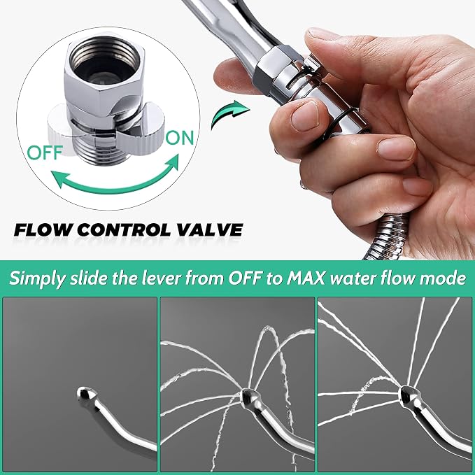 Shower Enema System with 100 Inches Hose, Water Control Valve, and Diverter, Douche Colonic Cleanse Kit for Most Shower Systems (Chrome)
