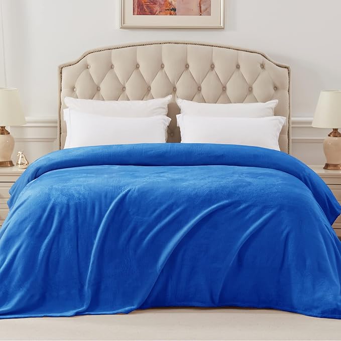 Exclusivo Mezcla Soft Fleece Blanket Queen Size for Bed, Cobalt Blue | 90x90 Inches, Double-Sided Brushed Flannel, Lightweight Plush Cozy Blanket for Home Decor, All Season, Machine Washable