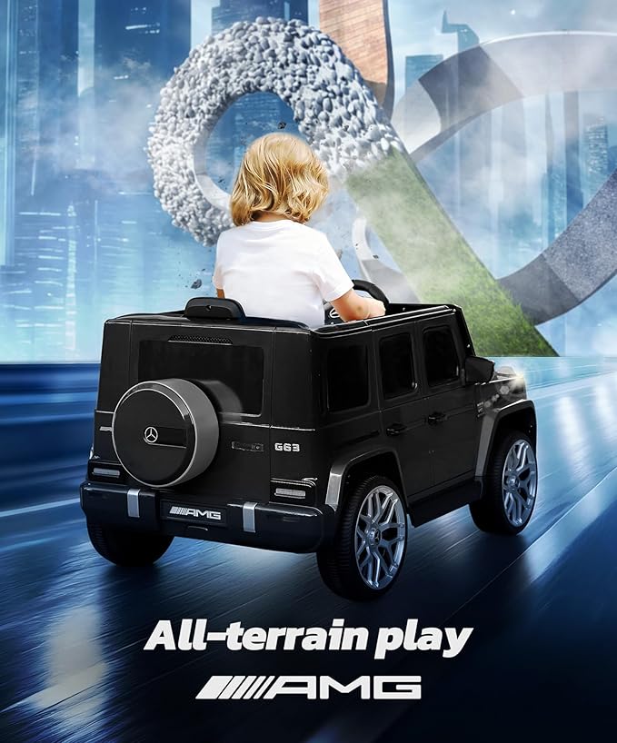 ELEMARA Licensed Mercedes-Benz AMG G63 Ride on Toys,12V Ride on Car with Remote Control,Rechargeable Battery,Flickering Lights/LED Lights, Bluetooth,Music & Horn, Soft Start, Low Battery Prompt,Black