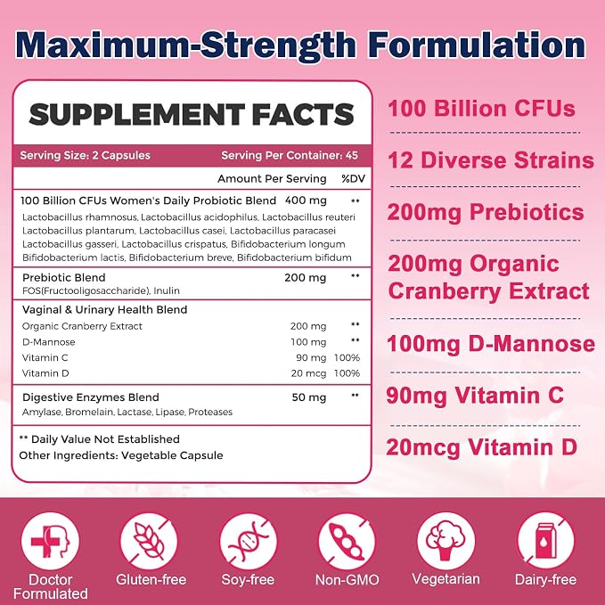 ZEBORA Vaginal Probiotics for Women Health pH Balance 100 B CFUs with Prebiotics & Lactobacillus,for Female Yeast Urinary Tract Infection Vag Odor & Flora Support Immune Digestive Gut Care | 100 Billion CFUs, Daily Probiotic & Prebiotic Supplement for ...