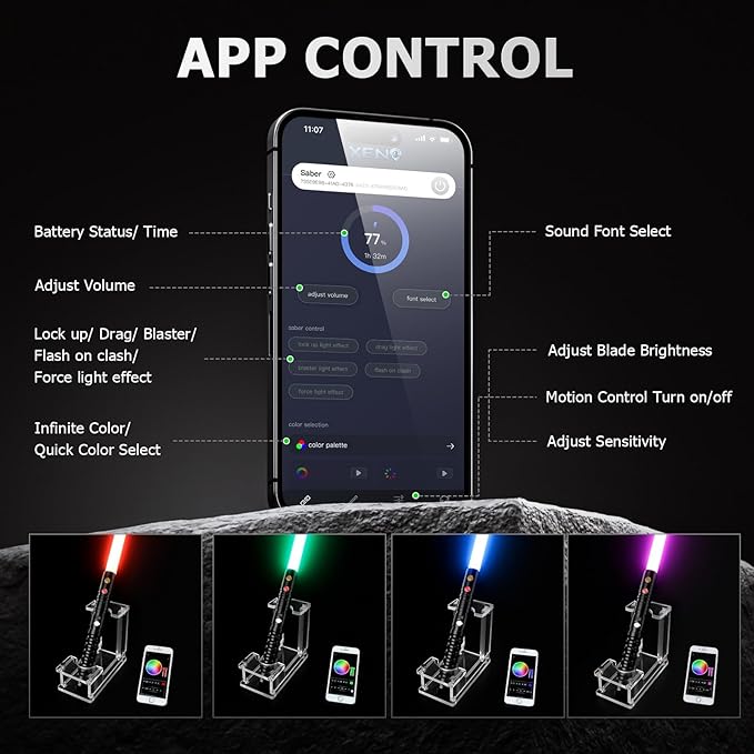 CVCBSER Upgrade App Control Dueling Lightsaber, Motion Control 34 Sets Sound Effects 12 Light Effects and 16 Colors Changeable, Premium Metal Light Saber for Adults Kids