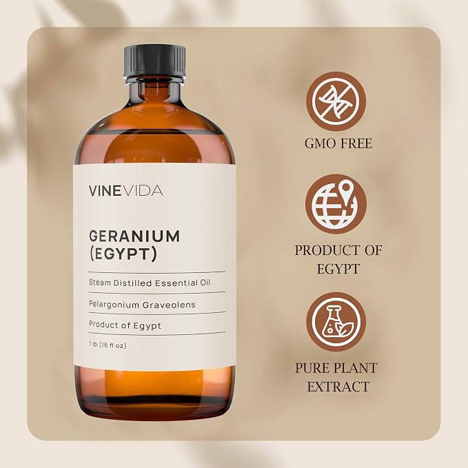 VINEVIDA Geranium (Egypt) Essential Oil 16 oz - Undiluted Candle Oil Scent for DIY Candlemaking - Bulk Oil for Soap Making