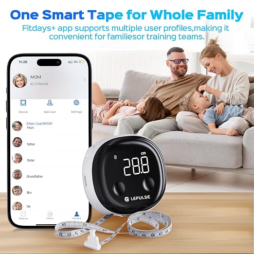 Lepulse Smart Body Tape Measure, Bluetooth Measuring Tape for Body Measurements, LED Display & Fitdays App, Digital Tape Measure for Waist, Hip, Arms, 60in Retractable, USB Rechargeable