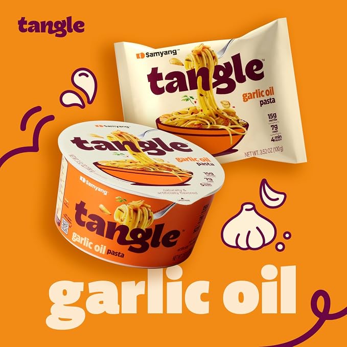 Tangle Garlic Oil Instant Pasta, 15g Protein Linguine, 6g Fiber, 4-Pack | 15g protein, 6g fiber per serving; Chickpea-based air-dried noodle; Roasted garlic and olive oil with a spicy kick