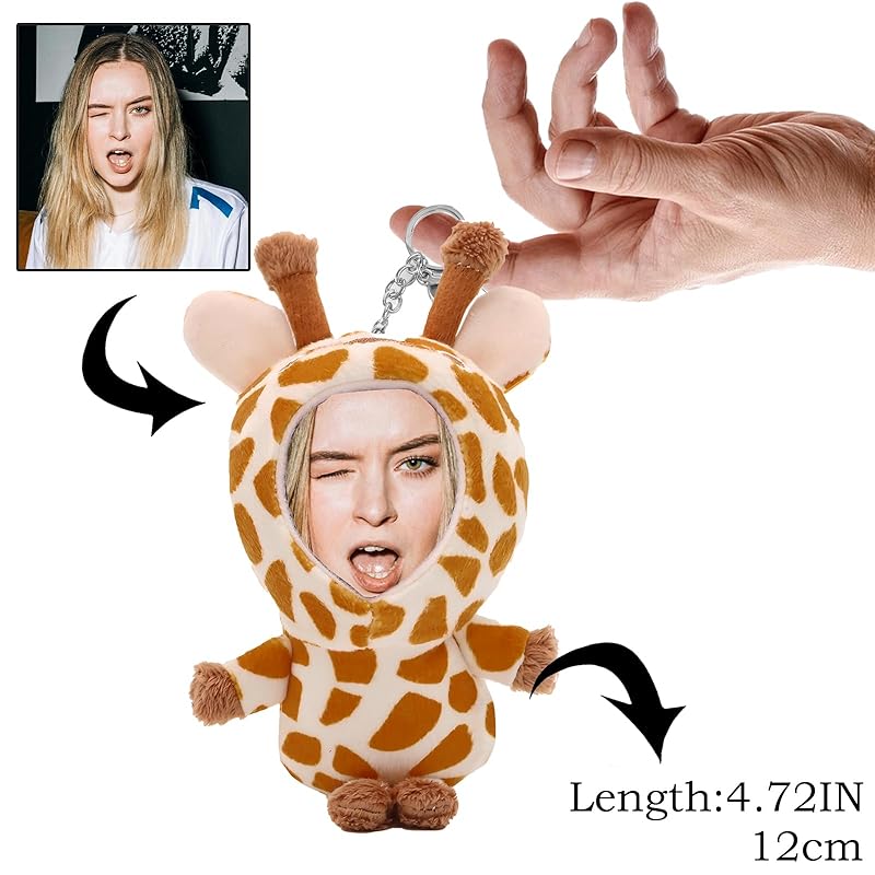 Personalized Deer Stuffed Animal Key Chain – Customizable fawn Plush Toy, Gift with Your Face Photo,5 inches