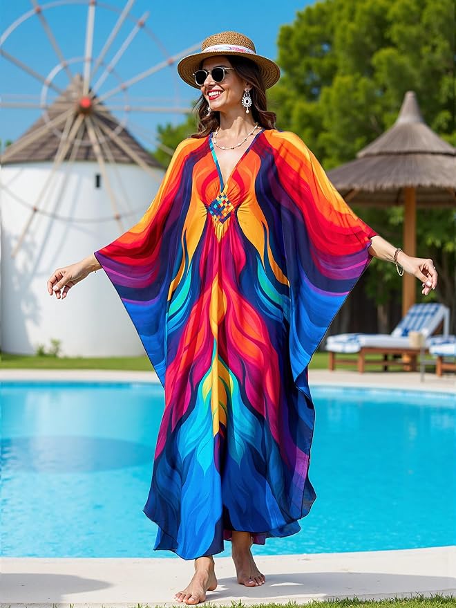 Mumu Dresses for Women Plus Size, Bohemian Kaftan Beach Cover Up Long Maxi Nightgown Soft Loungewear