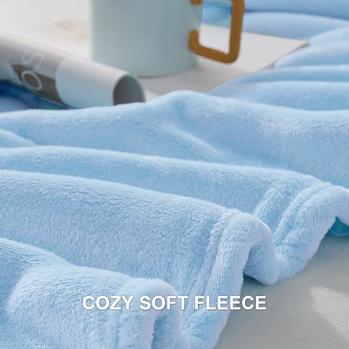 Hansleep Throw XL Light Blue Fleece Blanket, Soft Flannel Bed Blanket | Fuzzy Cozy Blanket 50x70 Inches, Multi-use for Bed, Sofa, Couch, Travel, Camping, All Season Warm Lightweight Cover
