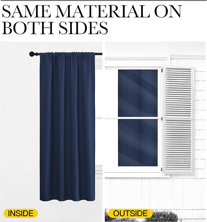 NICETOWN 2 Panels Blackout Curtains, Rod Pocket Thermal Insulated Drapes for Kitchen, Heavy Duty Small Window Treatment for Dorm Room, Studio Apartment, Basement (Navy Blue, W42 x L30)