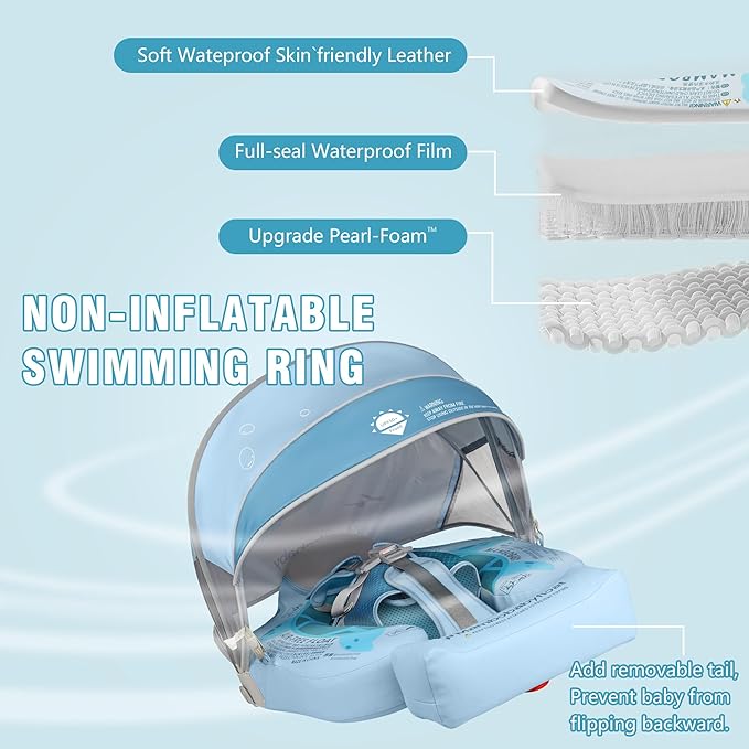 Baby Floats for Pool with Canopy Removable Sun Protection Canopy Mambobaby Float Non Inflatable Upgrade Add Tail Avoid Flip Waterproof Skin-Friendly Infant Swim Float 3-24 Months