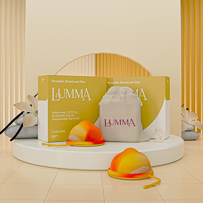 LUMMA Menstrual Disc | Includes Carrying Pouch and Silicone String for Easy Removal | Comfortable & Sustainable Choice to Tampons | Reusable Medical Grade Silicone, Leak-Proof (Unicorn, High)