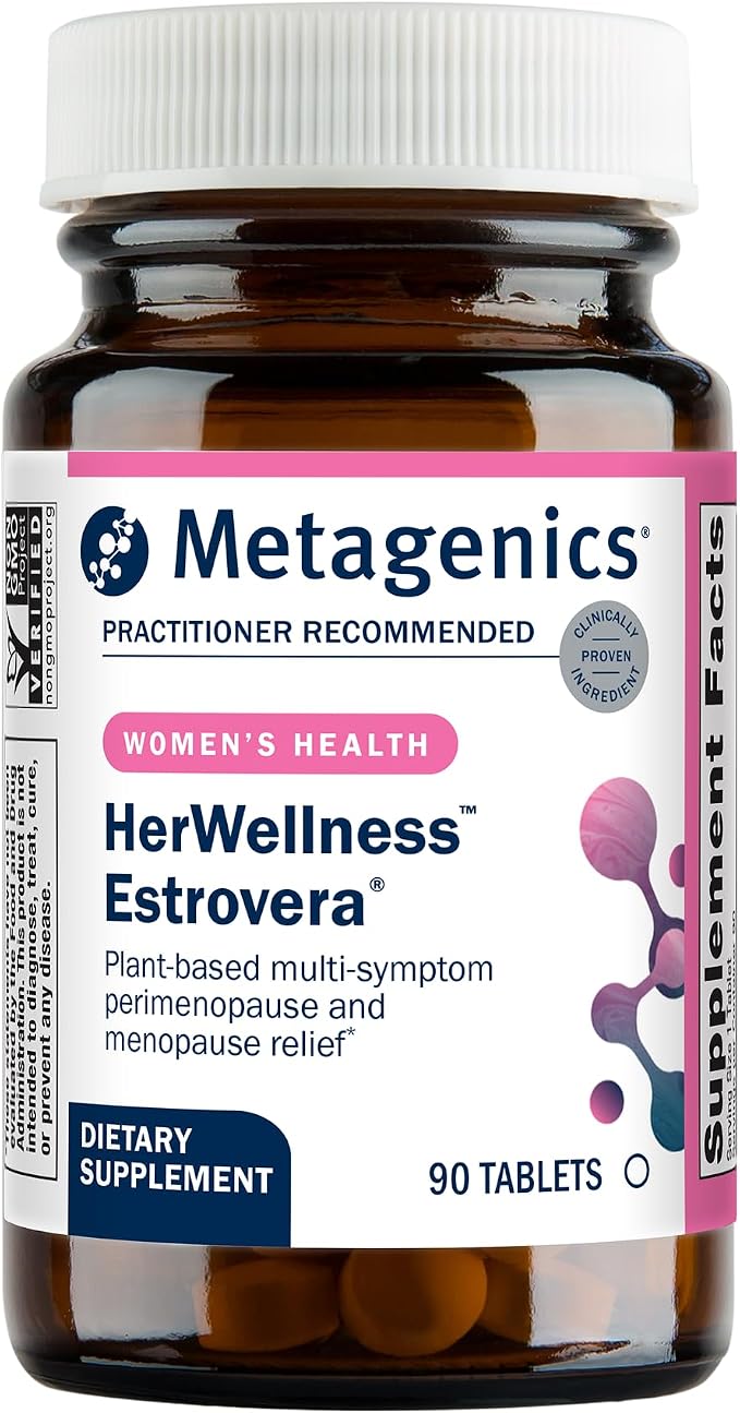Metagenics HerWellness Estrovera - Hormone-Free Plant-Based Supplement - Supports Menopause & Perimenopause Relief - Hot Flashes, Night Sweats, Multi-Symptom Support - Vegetarian, Non-GMO - 90 Tablets