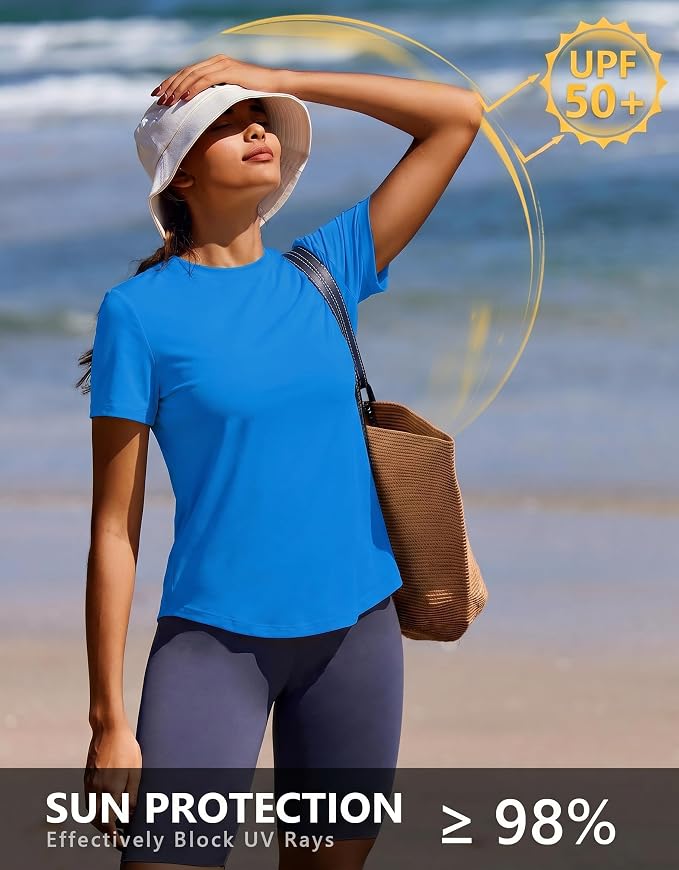 PINSPARK Soft Workout Tops for Women UPF 50+ Sun Protection Shirt Quick Dry Athletic Running Hiking Travel Basic Tee Shirts