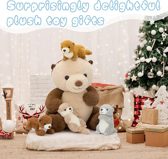 MaoGoLan 5pcs Otter Stuffed Animal - 14.5" Mommy Sea Otter Plush with Babies Inside, Soft Cute Stuffed Otter Plushies Toy Gift for Kids Boys Girls