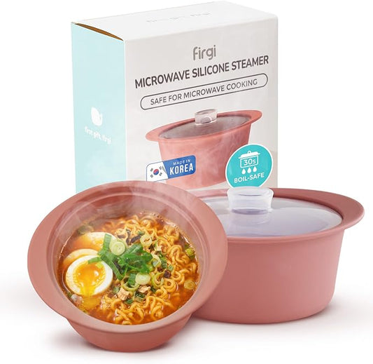 40oz Platinum Silicone Microwave Steamer Pot with Handle & Lid - Korean 100% Food-Grade Steamer Bowl, Heat-Resistant Cooker with Steam Holes, Easy Clean, Dishwasher Safe, Dry Rose