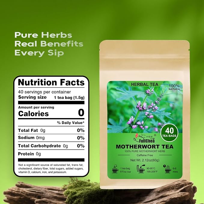 FullChea - Motherwort Tea Bags, 40 Count, Dried Motherwort Herb | Premium motherwort herbal tea, non-GMO, caffeine-free, perfect for a calming natural wellness tea break