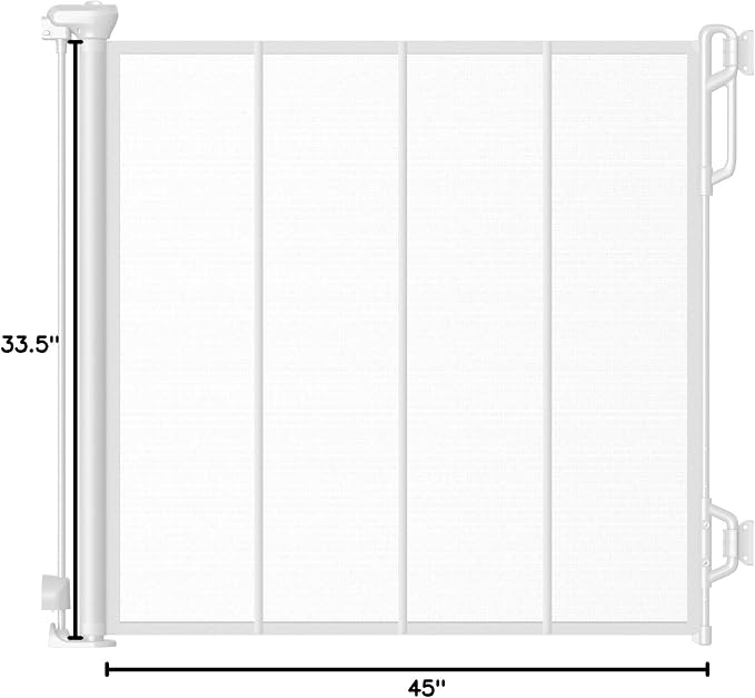 Spaceany Reinforced Retractable Baby Gate or Mesh Dog Gate,Easy to Use for Stairs, Doorways, Hallways, Indoor, Outdoor, Wide Pet Gate 33.5" Tall, Extends to 45" Wide, White