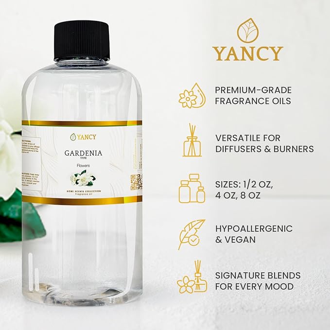 YANCY Gardenia Home Collection Fragrance Oil (1/2 oz), Pure Gardenia Floral Scent, Elegant Fragrance for Diffusers, Oil Burners & Aroma Lamps, Fresh Floral Ambiance for Any Room
