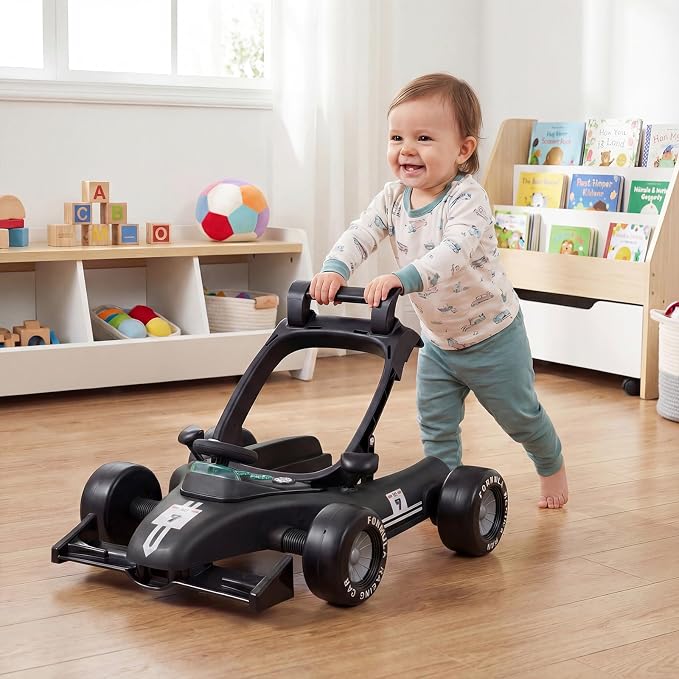HONEY JOY Baby Walker, 4-in-1 Foldable Infant Activity Push Walker, Toddler Car Walker with Adjustable Heights, Music, Lights, Padded Seat, Baby Walker with Wheels for Boys Girls 6-18 Months (Black)
