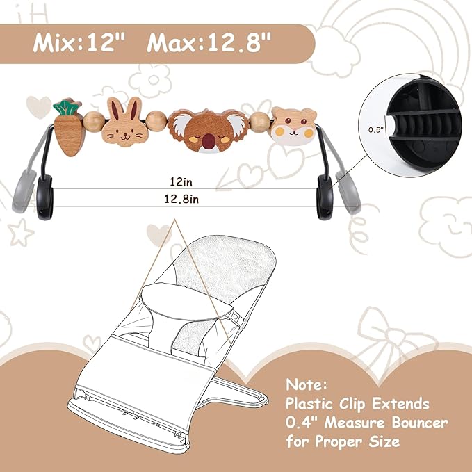 BEBOAN Baby Bjorn Bouncer Toy Bar - Toy Bar for Soft & Bliss Baby Bouncer, 360°Rotating Natural Wooden Toys, Easy to Attach/Remove Exciting Design for Curious Babies(Cute Animals)