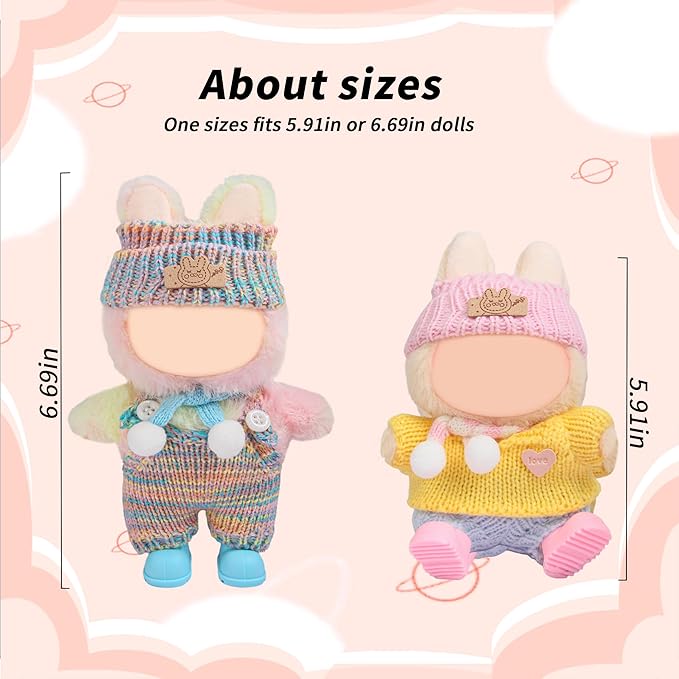 17cm Doll Clothes - 10PCS Cute Dolls Clothes and Shoes,Hat, 6.7 Inches Woolen Crochet Suit,Strap Jumpsuit, with Scarf Glasses - Adorable Pink Blue Dolls Accessories (NoDoll)