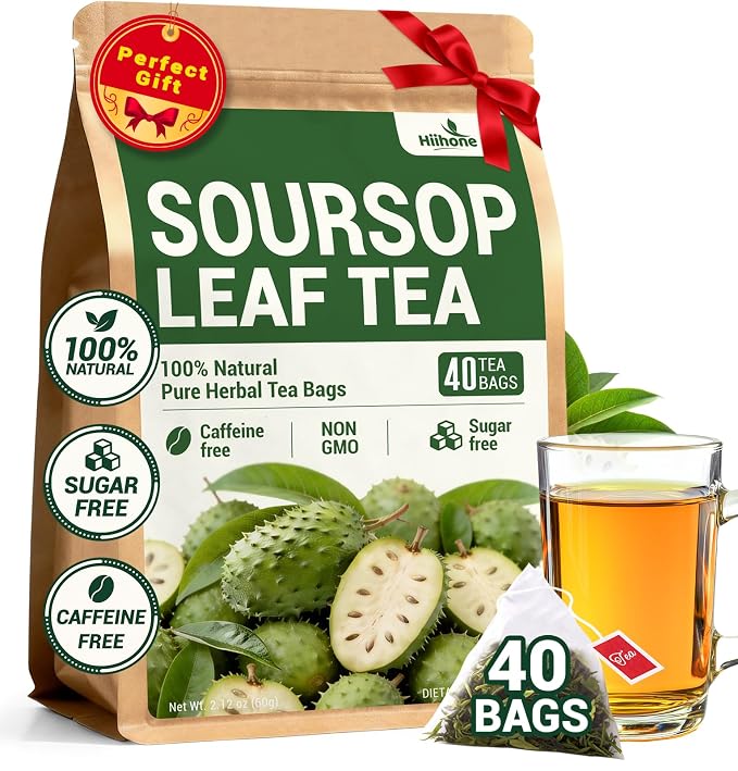 Soursop Leaf Herbal Tea (Graviola) - Caffeine & Sugar Free, 40 Teabags