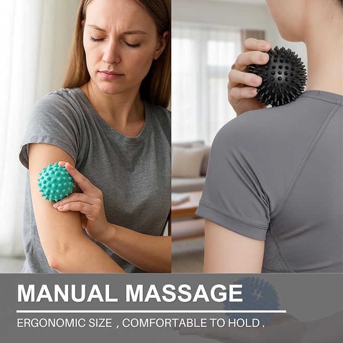 LEZER Spiky Massage Ball, Trigger Massage Point, Plantar Fasciitis, Deep Tissue Myofascial Release Tool, Foot Massager, Muscle Knot Relief, Physical Therapy, 3.5 in（Black）